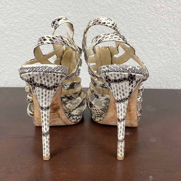 Jimmy Choo Glenys Gray Snake Python Cage Strappy Heels Stiletto Sz 38.5 - Picture 5 of 12